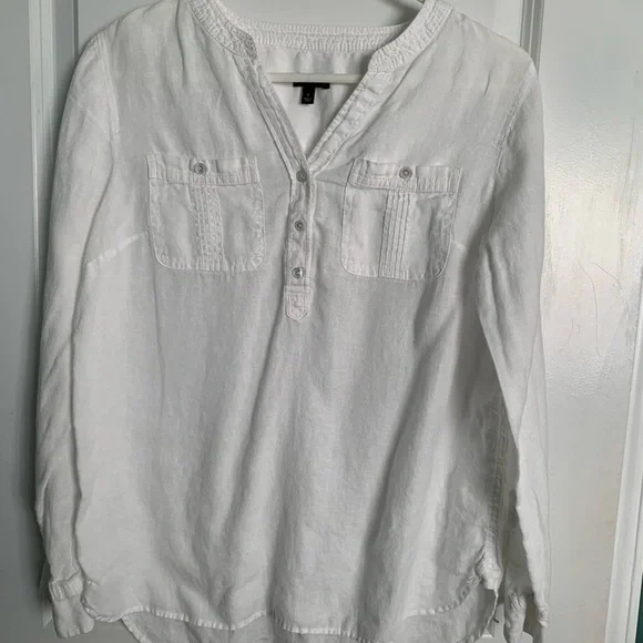 White Linen Button Down | Size Small - Picture 1 of 5